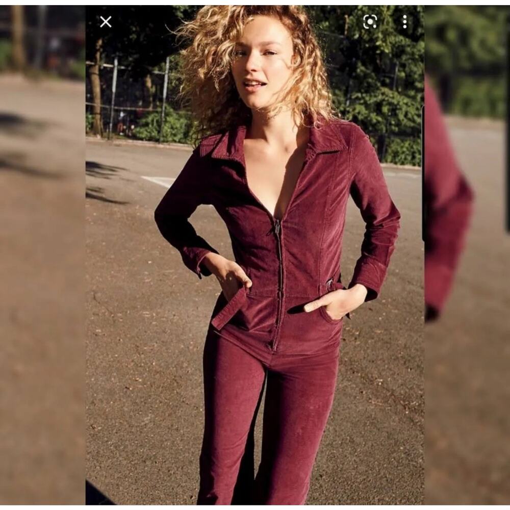 Free People Take Me Out Tailored Corduroy Jumpsuit Cordovan Wine Zip Up NOWT